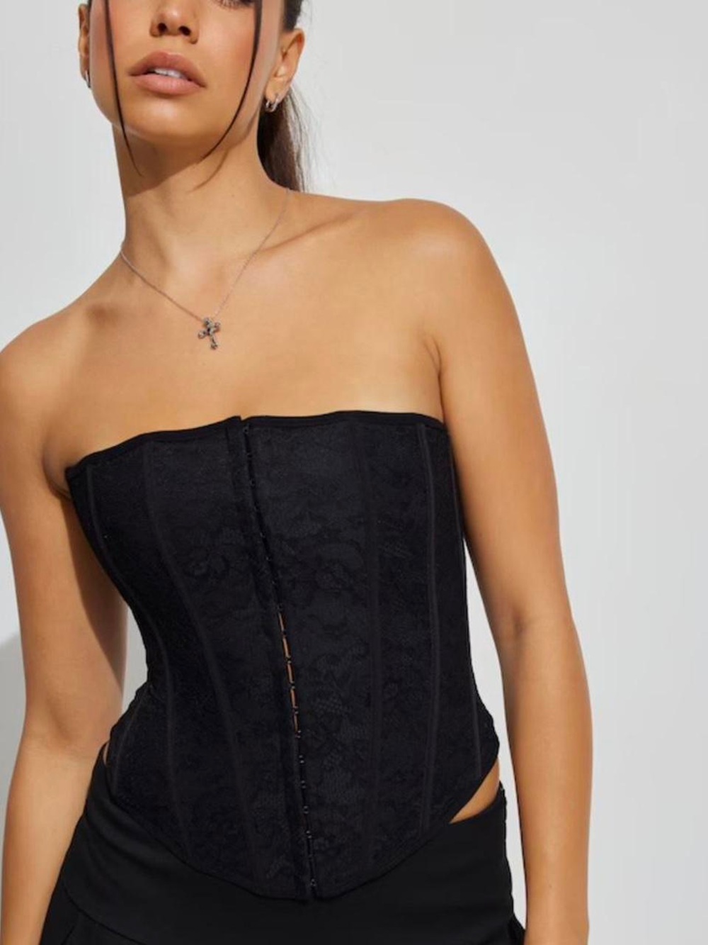 Garage Black Strapless Lace Corset Top